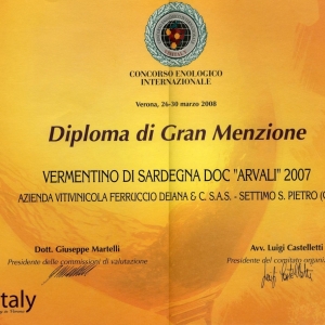 Arvali 2007 - Gran Menzione - 42° Vinitaly 2008